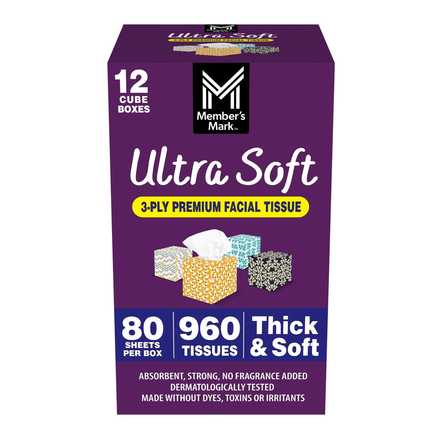 Member's Mark 3-Ply Facial Tissue, 12 Pack (80ct. per Box) - Bellso